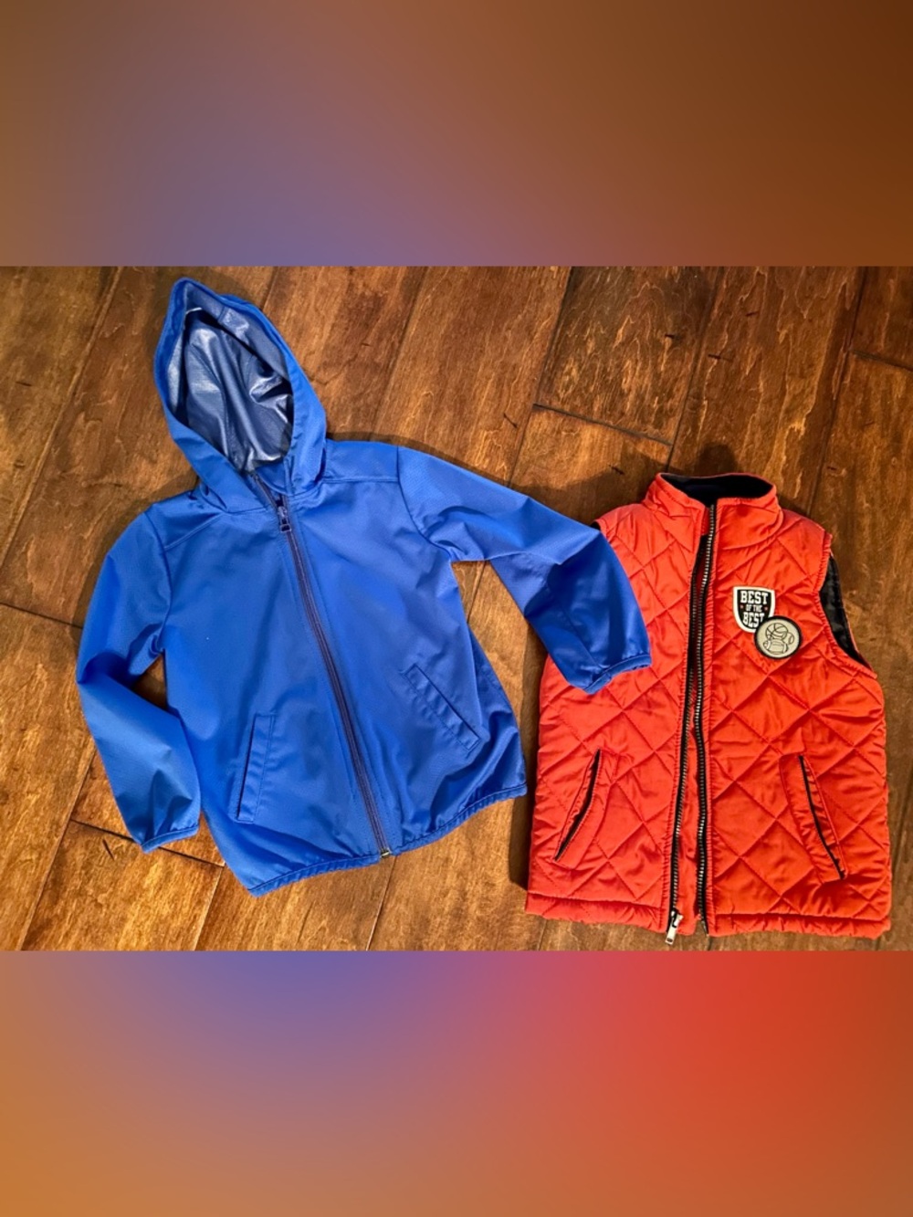 Combo! Boys XS (3-4) blue windbreaker + Kids Headquarters 3T orange puffer vest